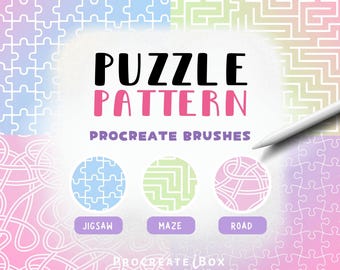 26 Procreate Puzzle Brushes, Seamless Maze and Jigsaw Patterns with art tutorials