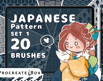 20 Japanese Pattern Procreate Brushes: Seamless Kawaii patterns, Asian brushes