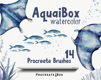 AquaiBox 水彩ブラシ: 初心者向け水彩 Procreate ブラシセット (デジタルダウンロード)