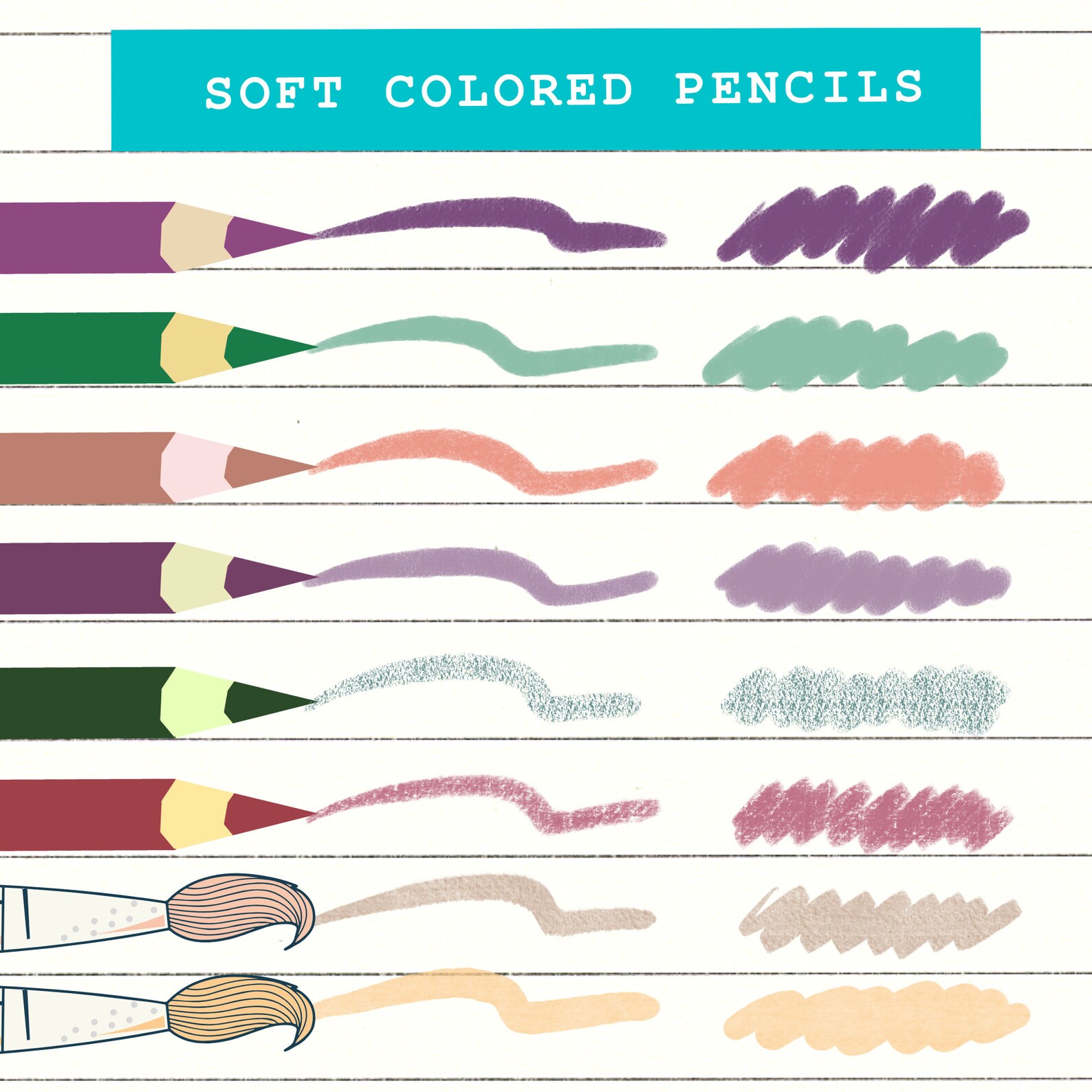 34 Colored Pencil Procreate Brushes Pencils Sketch Pencil Etsy