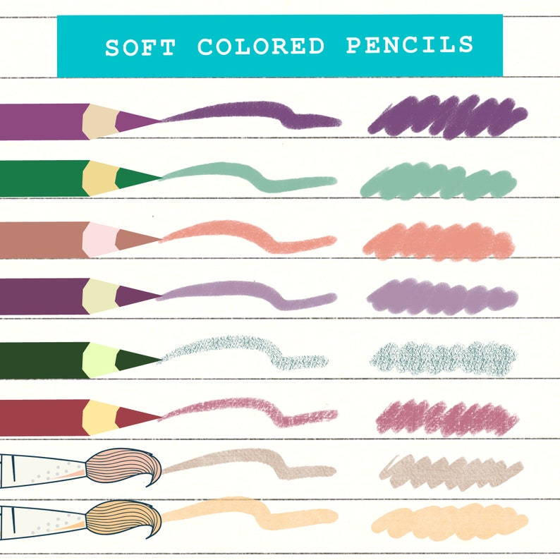 34 Colored Pencil Procreate Brushes Pencils Sketch Pencil Etsy