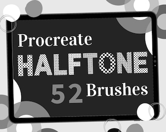 52 Procreate Halftone Brushes: Vintage Shading, Manga Art, Seamless dot patterns