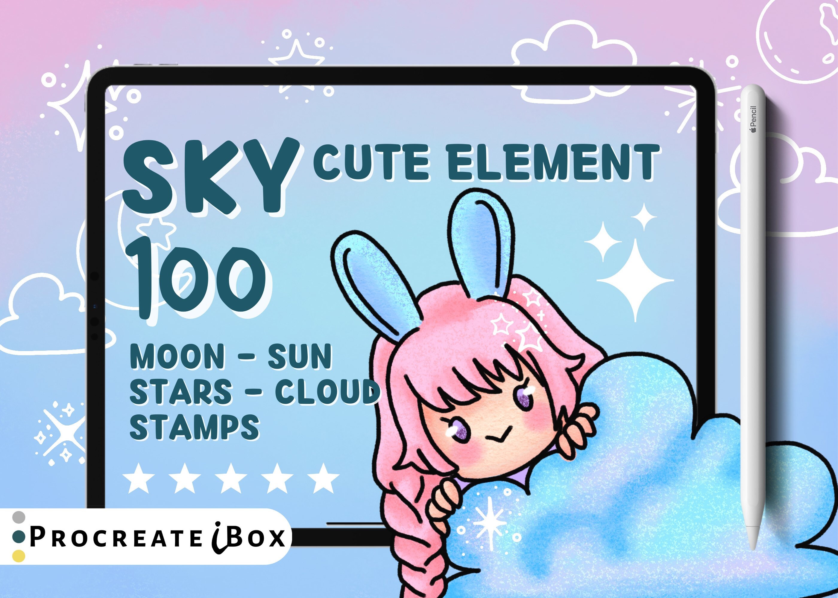 Sky Procreate Stamps | 100 Moon, Stars, Cloud Brushes (digital Brush - Etsy