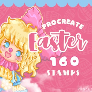 Happy Easter Procreate Stamps | Easter egg with Kawaii elements | Basket and rabbit art