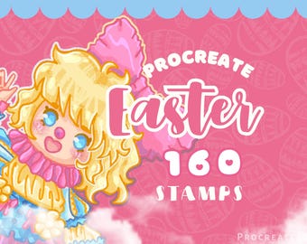 ハッピーイースター Procreate スタンプ | かわいい要素が詰まったイースターエッグ | バスケットとウサギのアート