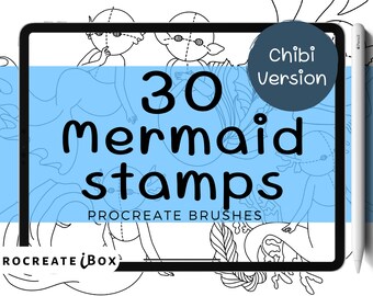 30 Mermaid Chibi Stamps: Procreate Body Reference Brush set (Digital Download)