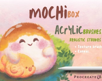 MochiBox Kawaii Procreate ブラシ：キャンバスを使ったリアルなアクリルテクスチャ（デジタルダウンロード）