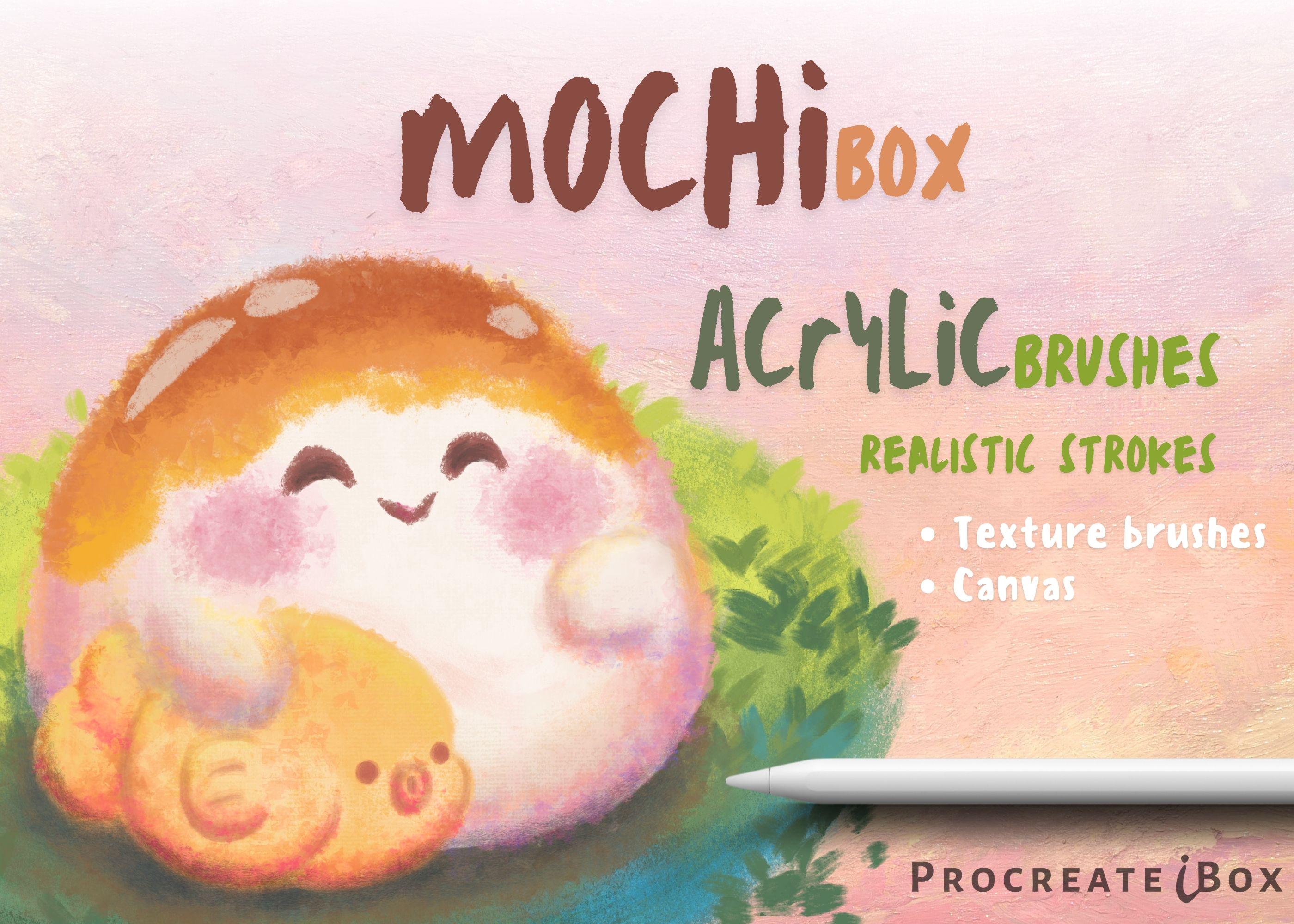 Pinceles Procreate MochiBox Kawaii – Pintura acrílica realista, texturas de lienzo y mezcladores de textura