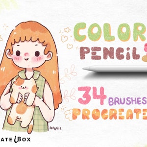 34 Crayons de couleur Pinceaux Procreate | Croquis aux crayons | Palettes de couleurs | Téléchargement numérique