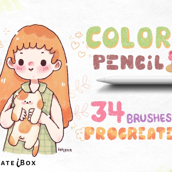 34 Colored pencil Procreate brushes | Pencils sketch | Color palettes | Digital download