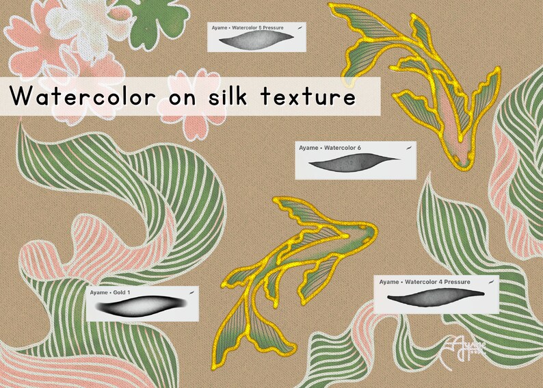 Procreate Watercolor Brush Set: Silk Painting with Gold Brushes ,PDF How to draw tutorial image 7