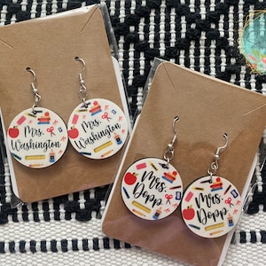 Teacher Earrings with Name | Apples, Pencils, Crayons, Staplers, Elementary