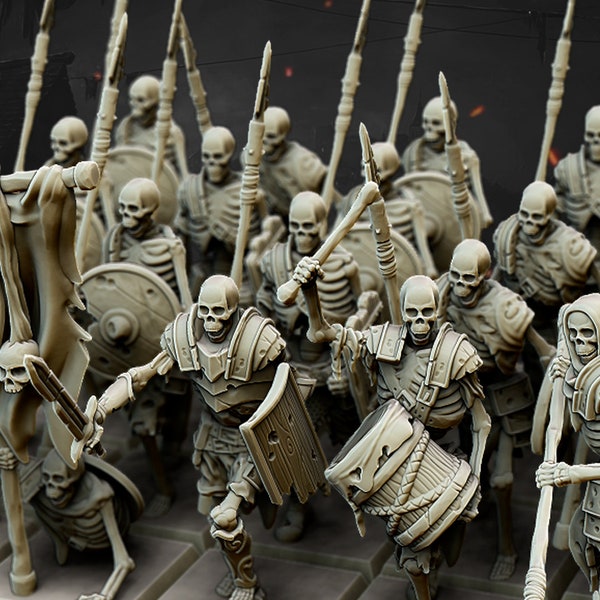 Skeleton Miniatures / Undead Spearmen | 32mm / 28mm | Ideal for Tabletop RPGs | Dungeons and Dragons - Highlands Miniatures