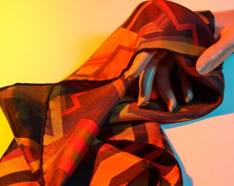 Vorticist Orange, silk scarf, original design, 100% silk twill scarf with hand-rolled hem