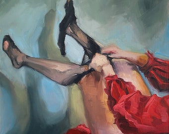 Tights Trouble - giclée art print based on original oil painting series, contemporary art, limited edition