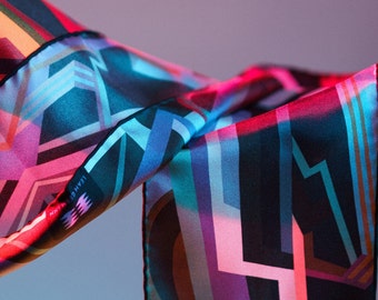 Vorticist Blue, silk scarf, original design, 100% silk twill scarf with hand-rolled hem