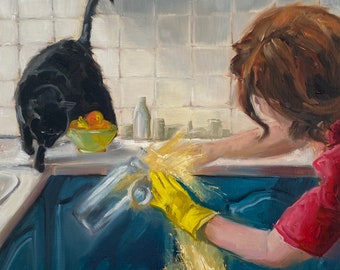 Cat Kersplat - giclée art print, limited edition, based on original oil painting, contemporary art