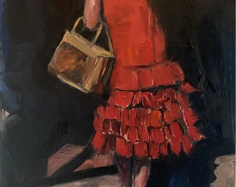 Half Hiding in Heels, original oil painting, original art.