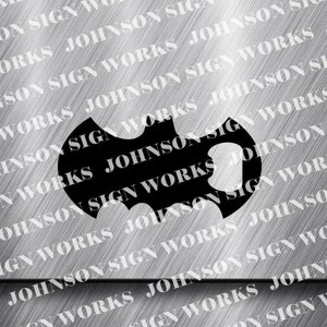 May include: Black silhouette of a bat with the text "Johnson Sign Works" repeated throughout the image.