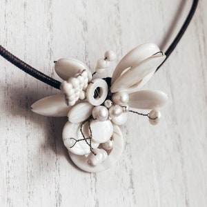 Handmade Mother of Pearl and Freshwater Pearl Corded Necklace - Estate