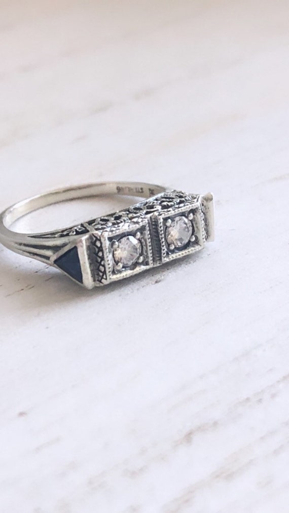 Art Deco Cubic Zirconia and Sapphire Ring With Mi… - image 7