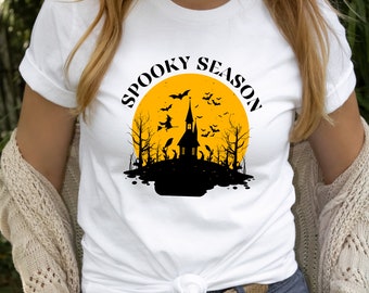Spöksäsong-T-shirt, Halloween-spöktröja, retro Halloween-tröja, höstvibbar, mysig säsongströja, söt hösttröja, läskig Halloween-tröja