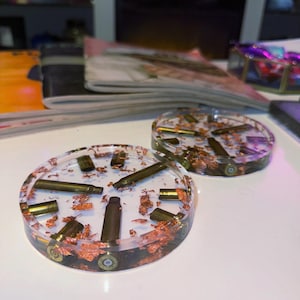 Resin Bullet Coaster Set with Copper Accents (Set of 2)