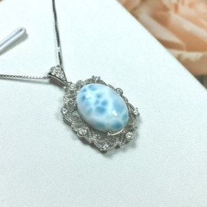 Natural Genuine Larimar Dominican Republic 925 Sterling Silver Pendant
