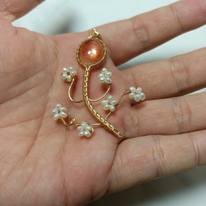 Beautiful Handmade natural Sunstone Pendant 14k gold plated Copper Wire Wrapped, Natural  Pearl Pendant,Mother&#39;s Day