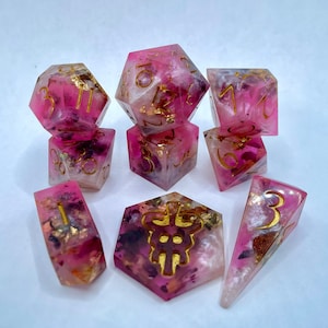 Pink Rose Gold- 9 piece set of polyhedral dice