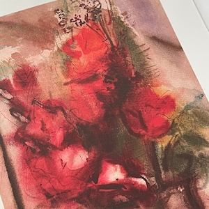 Scharlachrote Gladiolenstrauß in anthraziter Teekanne | Atlanta Sampson Aquarell leere Innenseitenkarte, jeder Anlass
