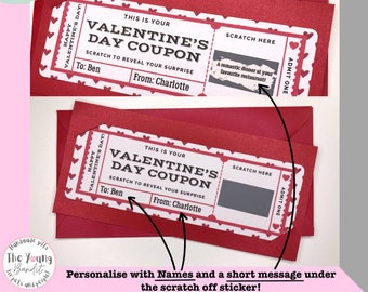 Personalised, Valentine’s Day Coupon, Love coupon, Surprise, Scratch Card, Scratch To Reveal, Valentines Gift, Gift Reveal, Gift Voucher