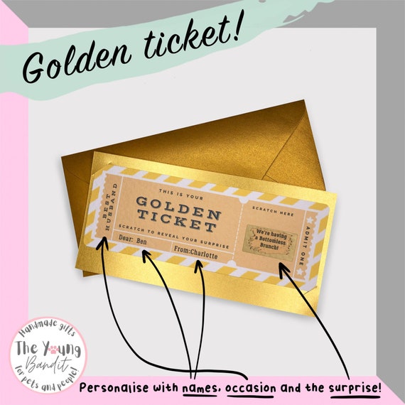 thumbnail image 2 of 6 Pieces Golden Ticket Surprise Scratch-off Cards With Envelopes, Scratch & Reveal Surprise Ticket For Birthday, Gifts For Girlfriends,Wives,Valentine's Day Cards, Birthday Card Concert Wedding Invita 2 of 9