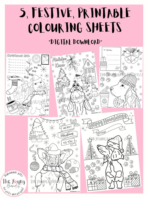 Christmas Colouring Sheets, 5 Dog colouring sheets, Printable colouring sheets,  Digital colouring, Sausage dog colouring, Instant Download