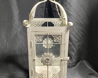 Pier 1, stile rustico toscano, lanterna da appendere, bianco anticato, per matrimoni e giardini.
