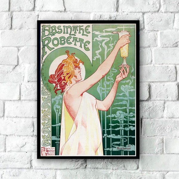 Absinthe Robette 1896 By Henri Privat-Livemont, Original Lithograph Print, Printable Absinthe Poster, Art Nouveau Poster, Art Poster 4 Sizes