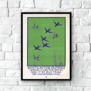 London Underground Whitsuntide Outings, 1921 Vintage Travel Poster, London Travel Poster, Printable Travel Poster, Travel Wall Art, 4 Sizes