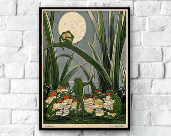 Original Vintage Frog Concert Poster, Singing Frog Chorus Poster, Retro Frog Illustration, Frog Wall Art, Frog Poster, Frog Art Print, Frogs