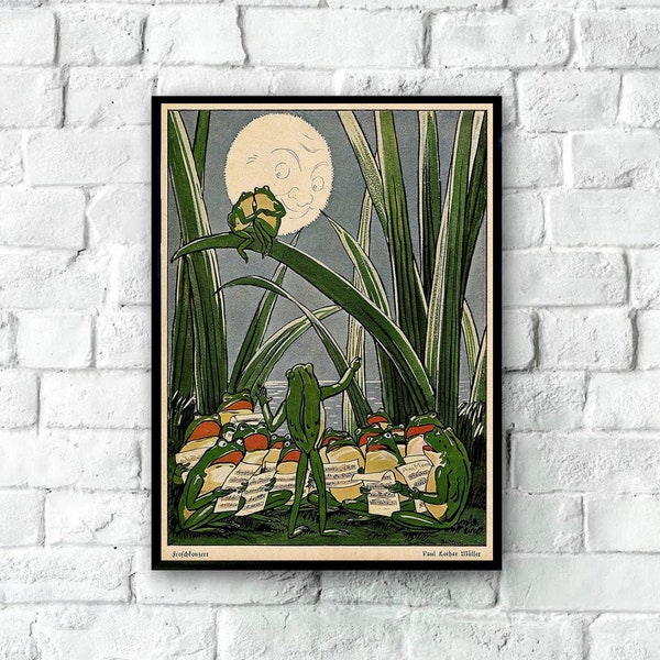 Original Vintage Frog Concert Poster, Singing Frog Chorus Poster, Retro Frog Illustration, Frog Wall Art, Frog Poster, Frog Art Print, Frogs