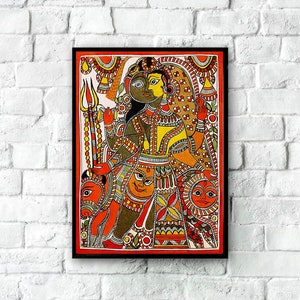 Indische Volkskunst, Madhubani Malerei, Madhubani Art, Ardhanarishwar Poster, Vintage indische Malerei, indische Wanddekoration, indisches Kunstwerk