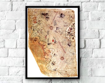 Mapa del mundo de Ancient Piri Reis, Mapa del Imperio Otomano, Impresión de mapa del mundo antiguo, Cartografía, Arte antiguo, Impresión de arte de mapa, Mapa histórico imprimible