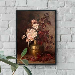 Antique Flower Oil Painting, Vintage Flower Print, Moody Botanical Oil Painting, Moody Flower Print, Farmhouse Wall Art, Floral Wall Art