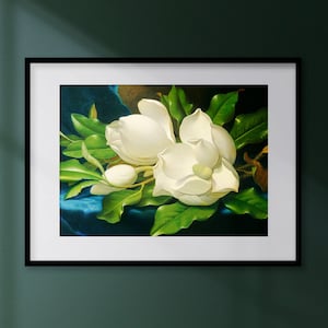 Giant Magnolias Painting, White Flower Art, Vintage Botanical Print, Magnolia Branch Painting, Flower Painting, Antique Flower Art Printable