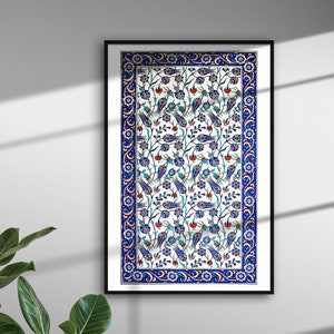 Turkish Ottoman Floral Art, Turkish Vintage Art Print, Turkish Wall Art, Islamic Wall Art, Printable Art, Moroccan Painting, Turkish Tile