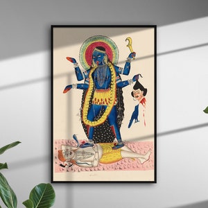 Antique Hindu Goddess Poster, Kali Goddess Art, Indian God Wall Decor, Kali Print, Hindu Goddess, Hindu God Art, Hindu God Painting