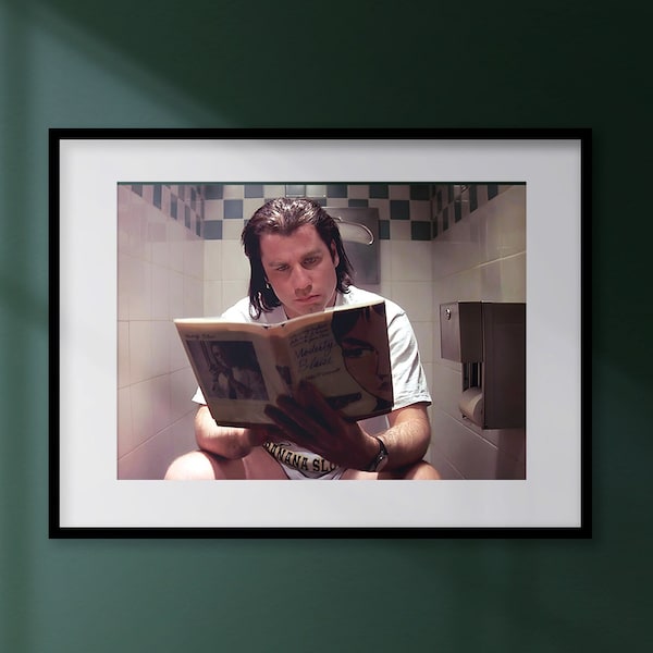 PULP FICTION Movie Bathroom Poster, Vincent Vega John Travolta Bathroom Movie Print, Toilet Scene Photo, Funny Toilet Art, Bathroom Décor