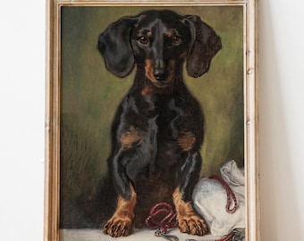Vintage Dog Painting Print, Vintage Dog Print, Dog Oil Painting, Farmhouse Decor, Dog Portrait, Printable Wall Art, Antique Pet Portrait