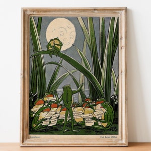 Póster original de concierto de rana vintage, póster de coro de ranas cantantes, ilustración retro de rana, arte de pared de rana, póster de rana, impresión artística de rana, ranas