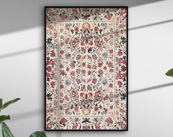 Sztuka ścienna Vintage India Tapestry, antyczny indyjski nadruk tekstylny, wystrój Vintage India, Palempore, wzór ptaków i kwiatów, antyczny nadruk tekstylny