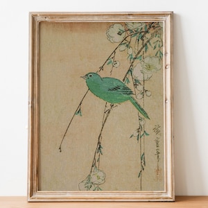 Antique Japanese Botanical Art, Vintage Botanicals, Vintage Flower Print, Flower and Bird Wall Art, Japanese Art Print, Printable Bird Art